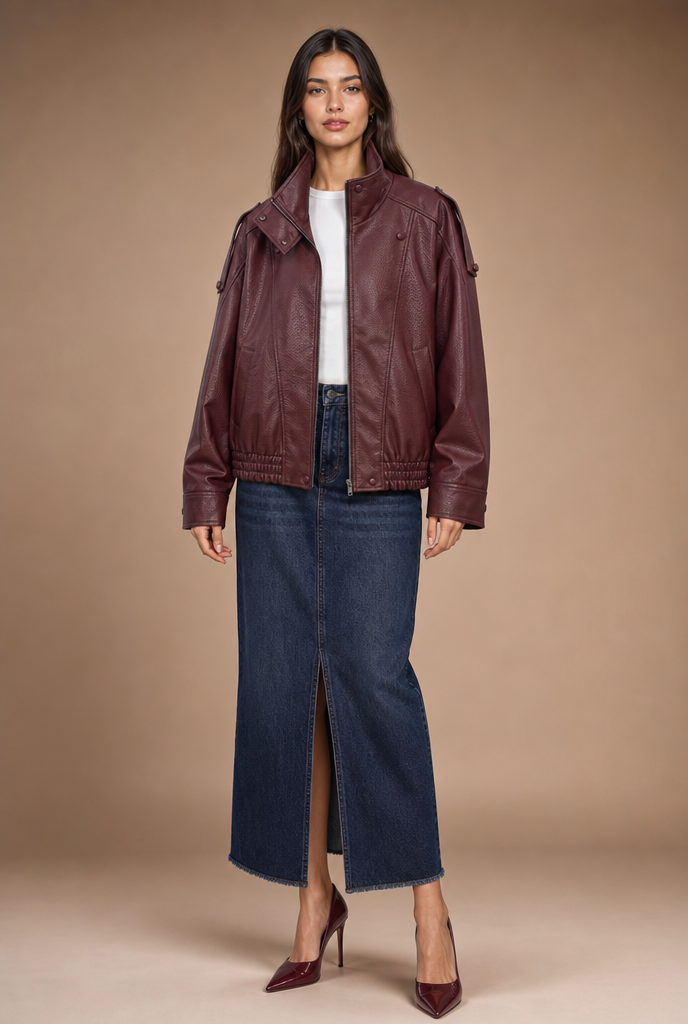 Oversized Artificial Leather Moto Jacket