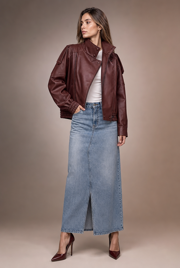 Oversized Artificial Leather Moto Jacket