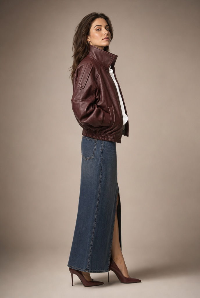 Oversized Artificial Leather Moto Jacket