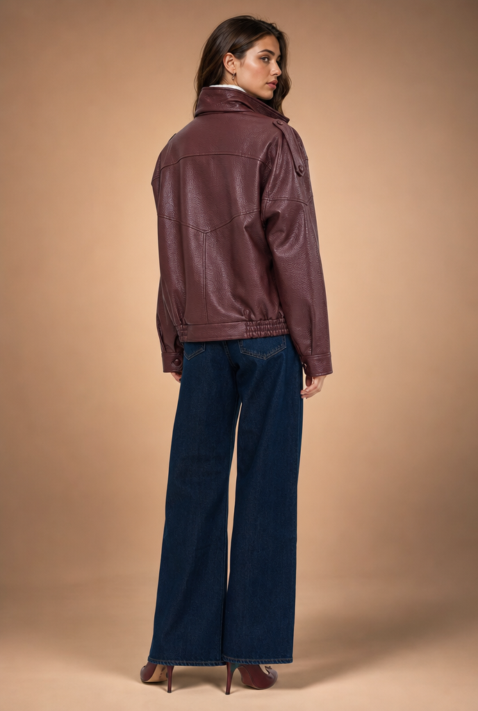 Oversized Artificial Leather Moto Jacket