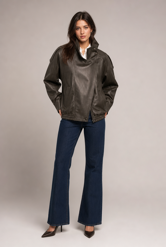 Oversized Artificial Leather Moto Jacket