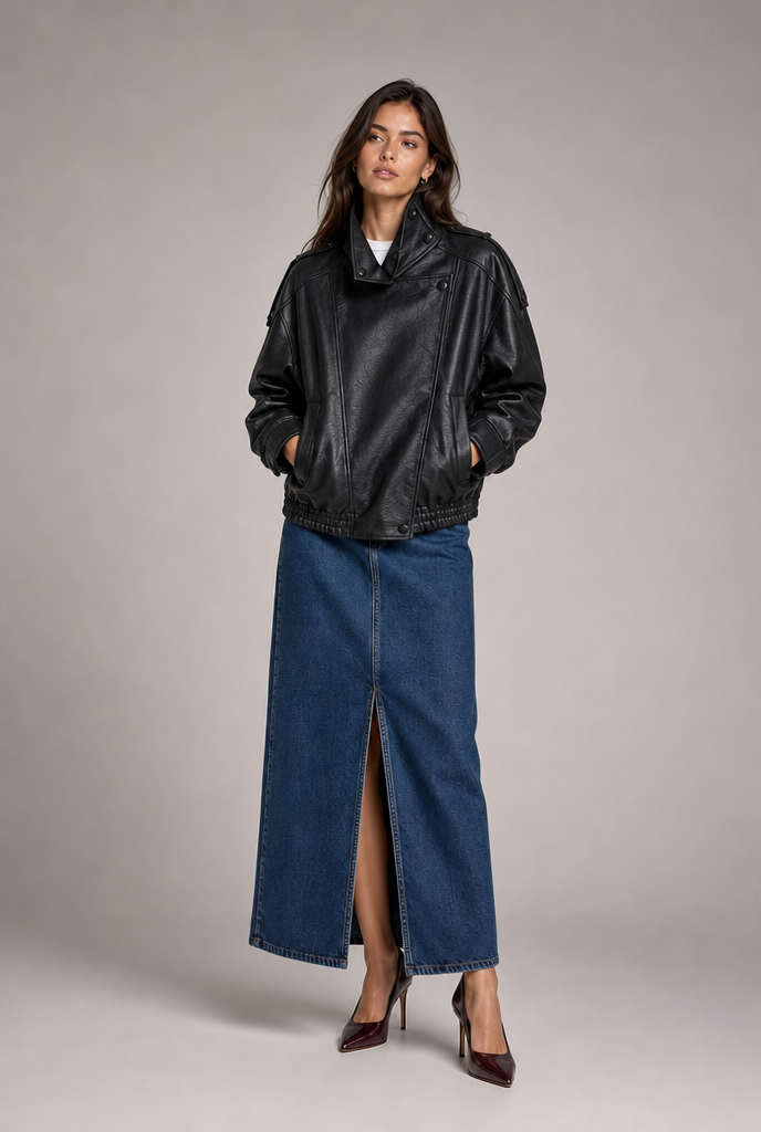 Oversized Artificial Leather Moto Jacket