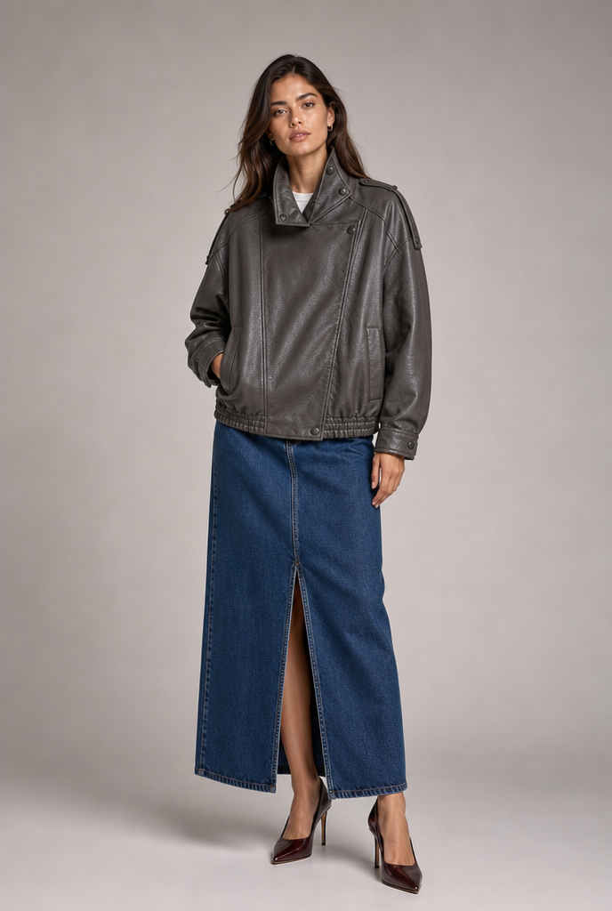 Oversized Artificial Leather Moto Jacket