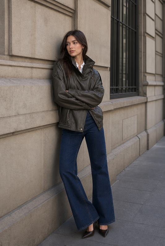 Oversized Artificial Leather Moto Jacket