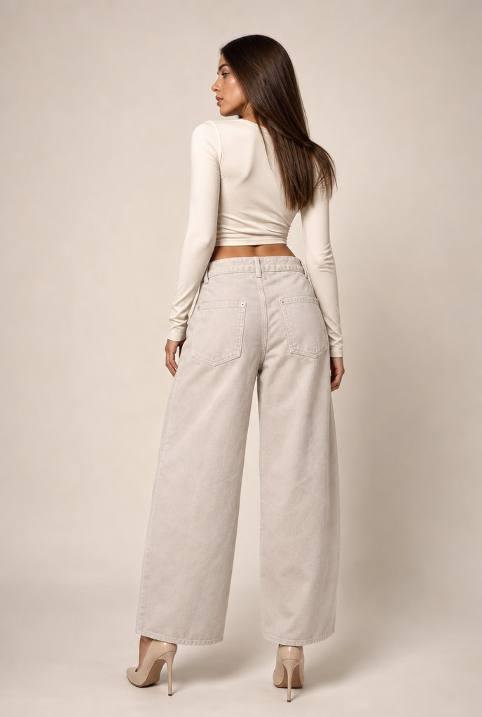 Lace-Up Fold-Over Wide-Leg Trousers