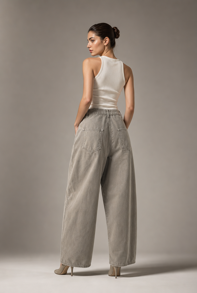 Lace-Up Fold-Over Wide-Leg Trousers