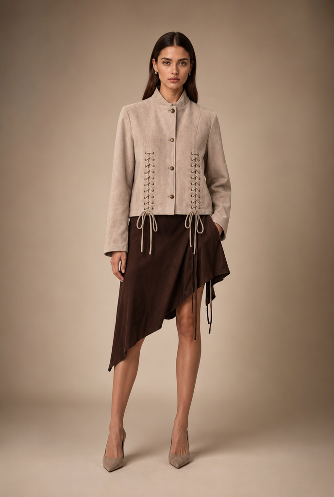 Lace-Up Detail Suede Jacket