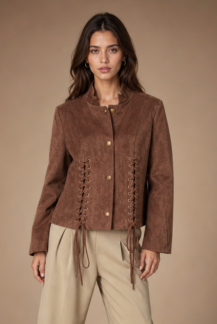 Lace-Up Detail Suede Jacket