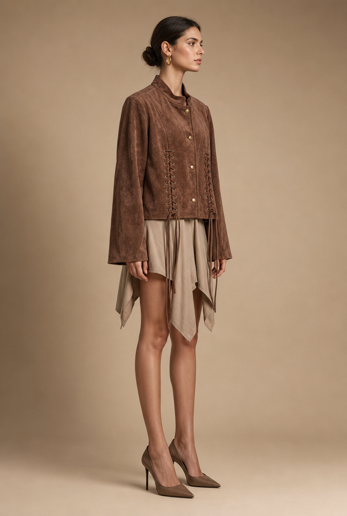 Lace-Up Detail Suede Jacket