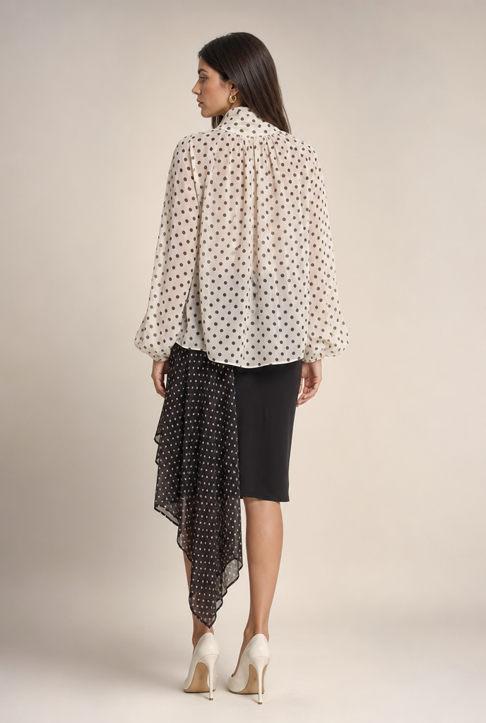 Polka Dot Tie-Neck Chiffon Blouse
