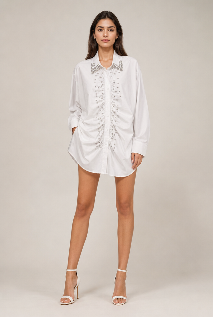 Oversized Embellished Ruched Shirt