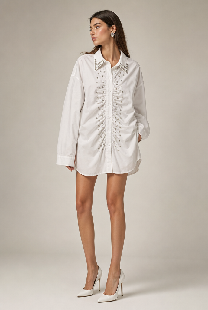 Oversized Embellished Ruched Shirt
