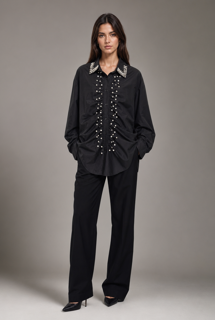 Oversized Embellished Ruched Shirt