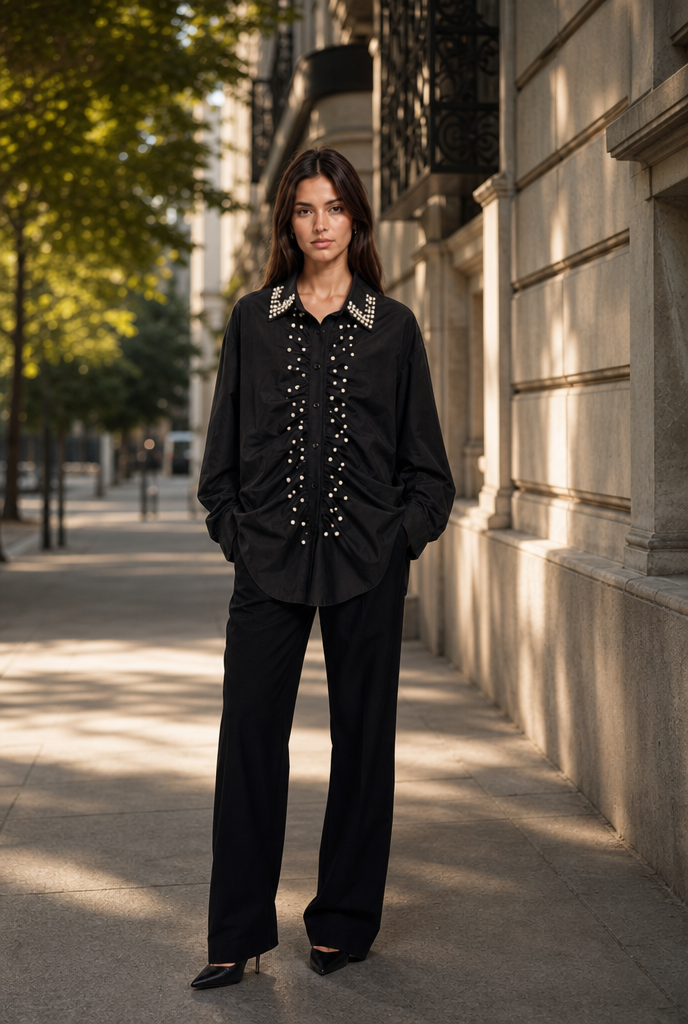 Oversized Embellished Ruched Shirt