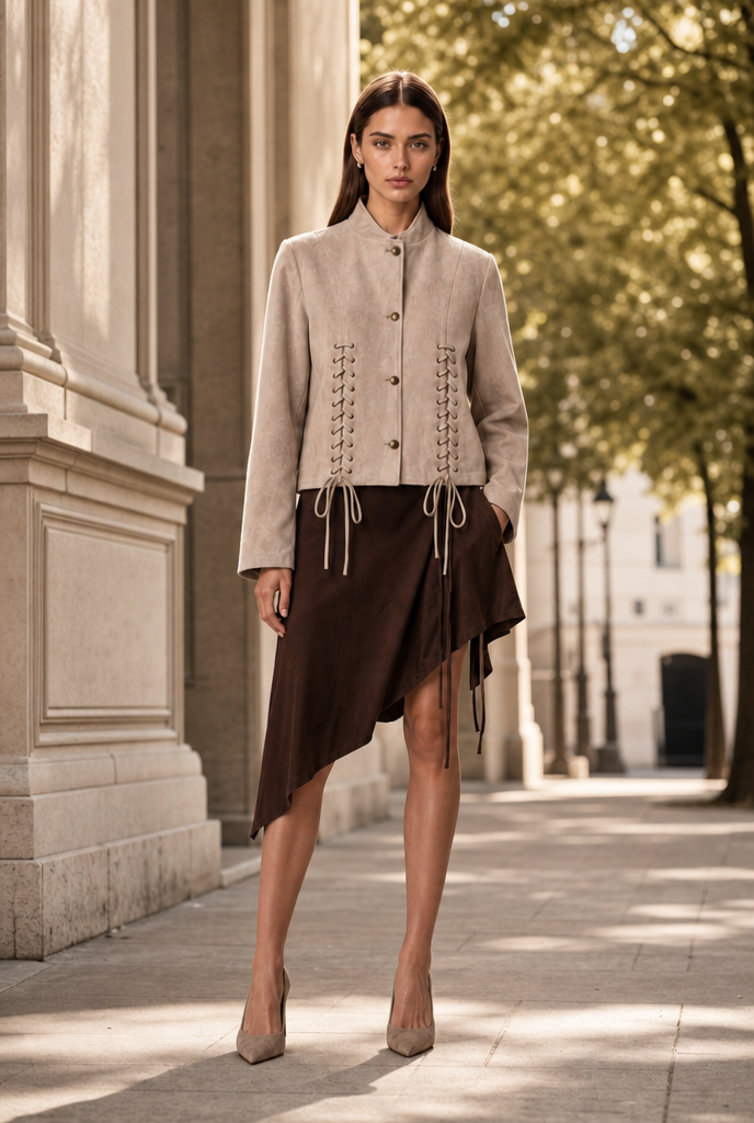 Lace-Up Detail Suede Jacket