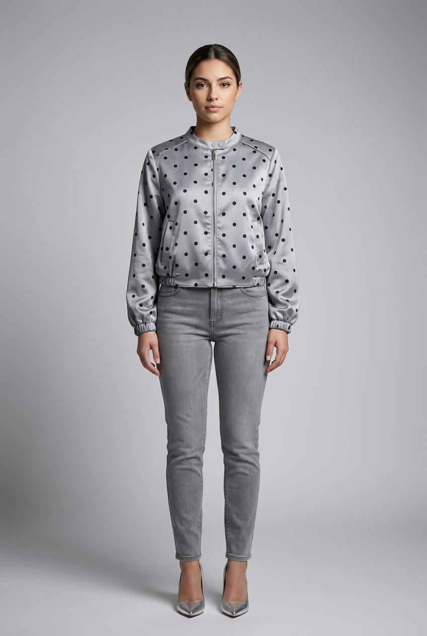 Polka Dot Satin Bomber Jacket
