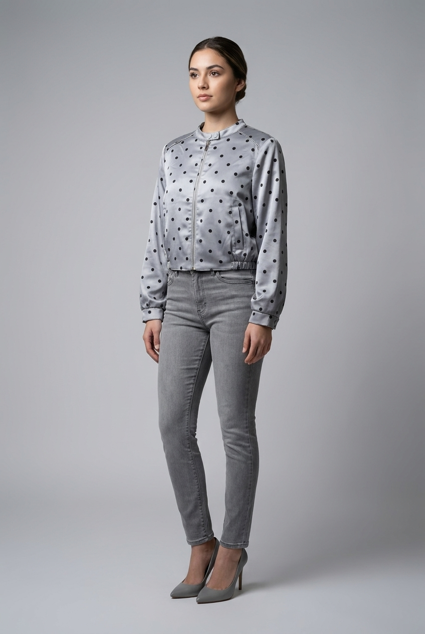 Polka Dot Satin Bomber Jacket