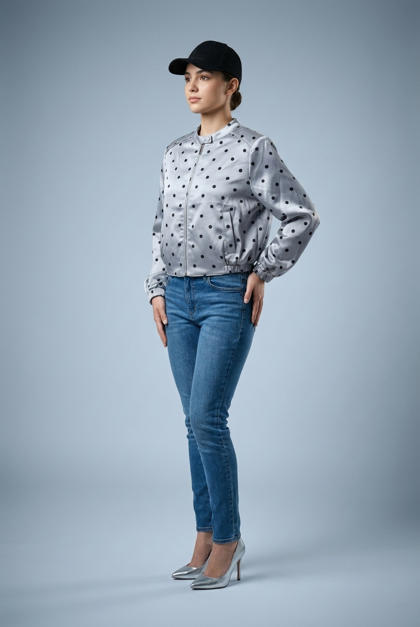 Polka Dot Satin Bomber Jacket