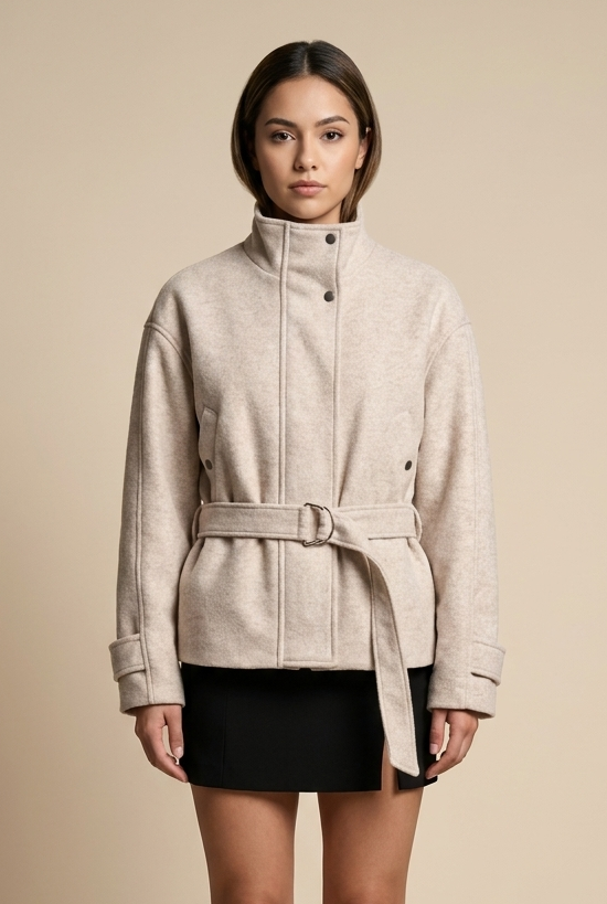 Belted Funnel Neck Jacket