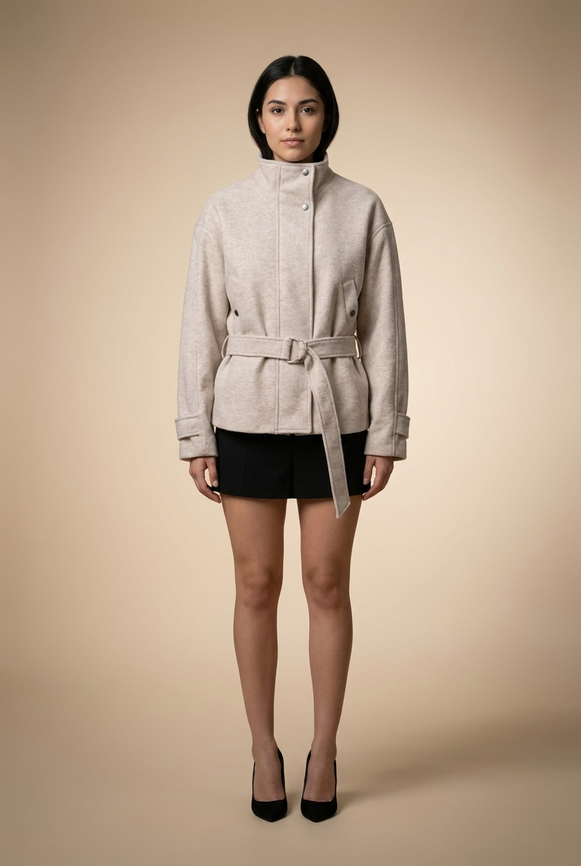 Belted Funnel Neck Jacket
