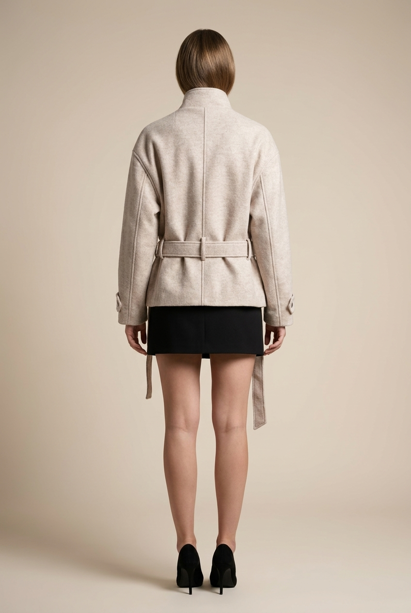 Belted Funnel Neck Jacket