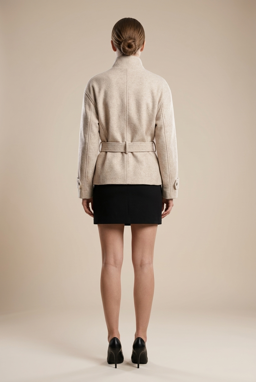 Belted Funnel Neck Jacket