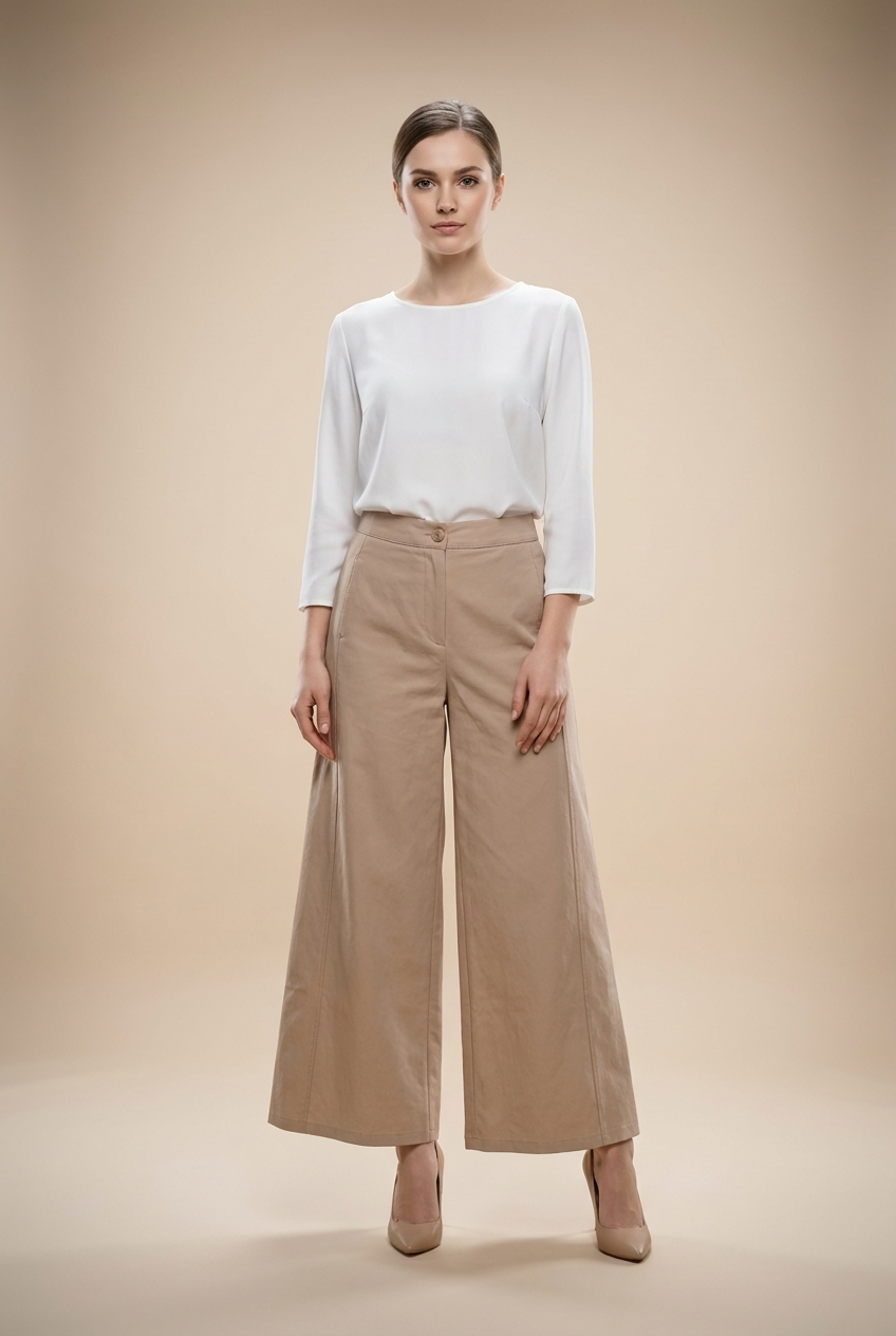 Seamed Wide-Leg Cropped Trousers