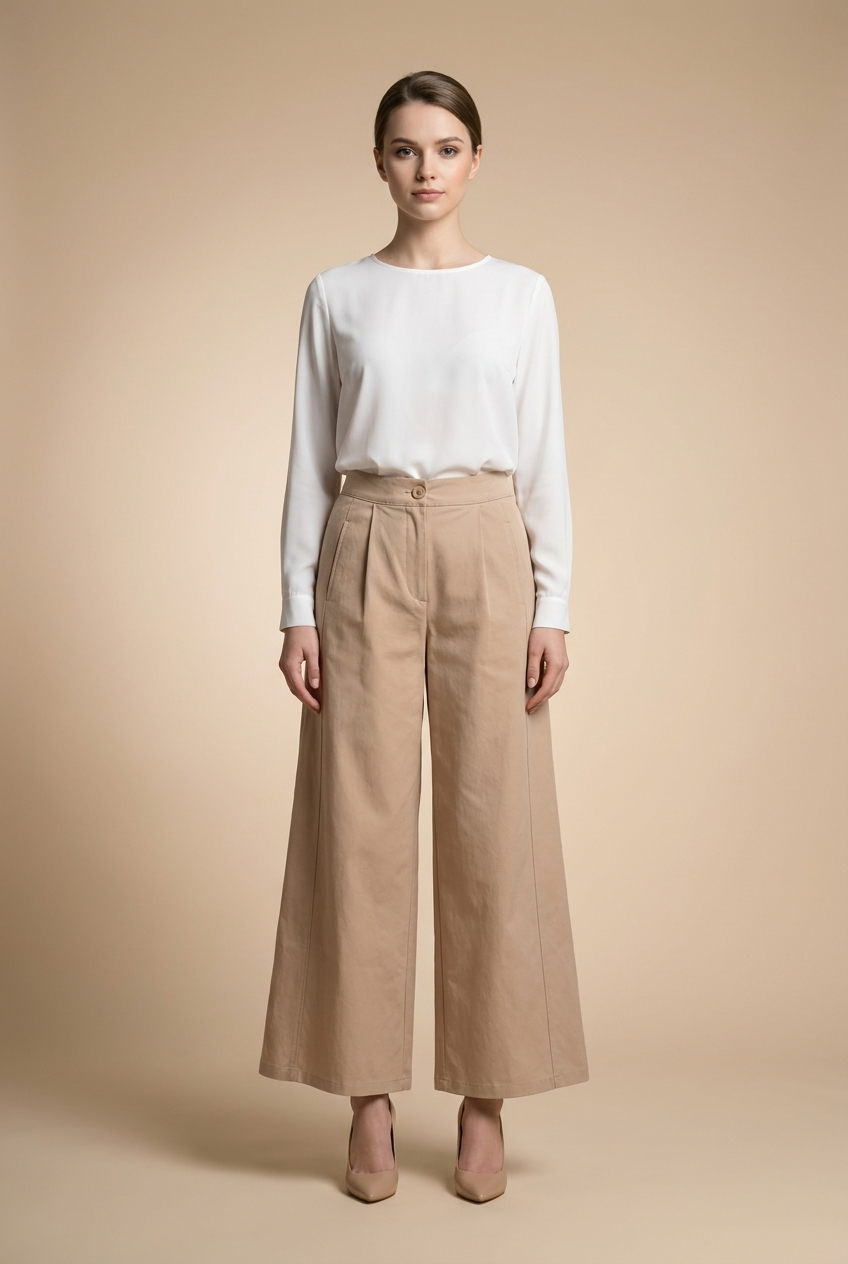 Seamed Wide-Leg Cropped Trousers