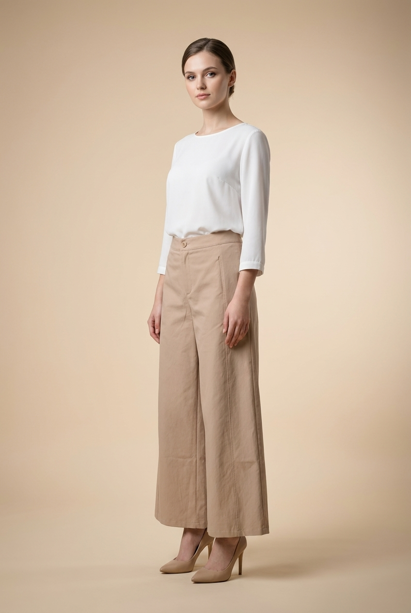Seamed Wide-Leg Cropped Trousers