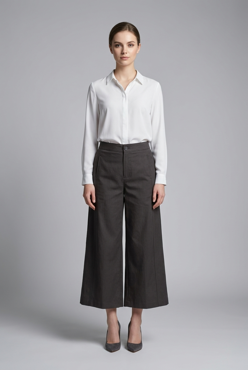 Seamed Wide-Leg Cropped Trousers