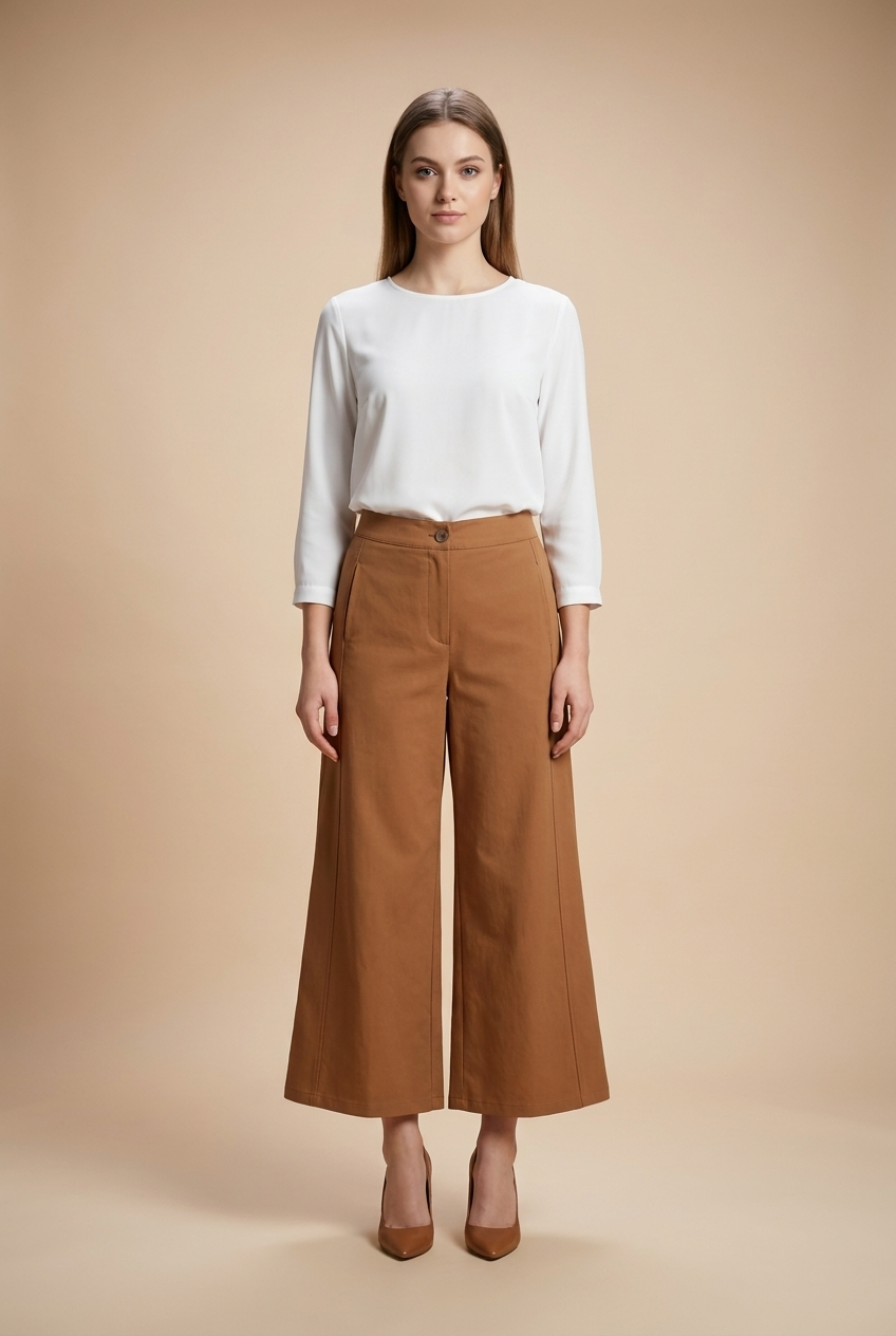 Seamed Wide-Leg Cropped Trousers