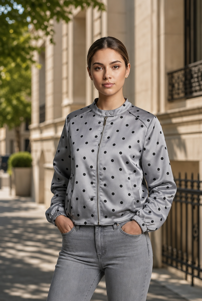 Polka Dot Satin Bomber Jacket