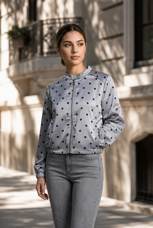 Polka Dot Satin Bomber Jacket