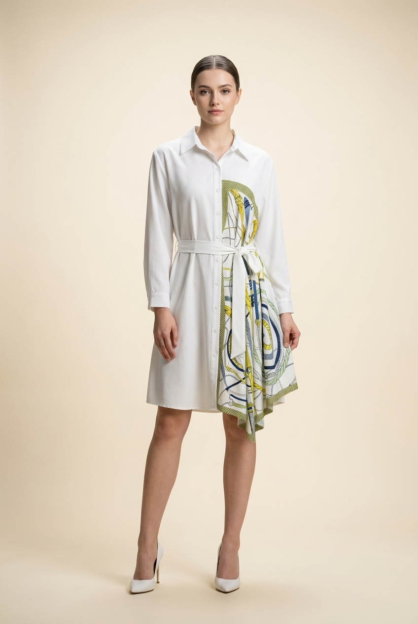 Scarf Print Shirt Dress