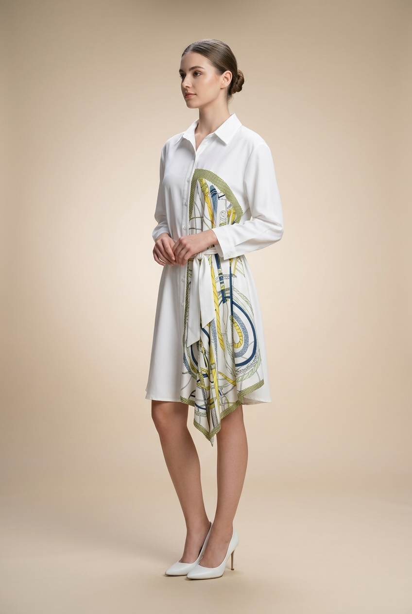 Scarf Print Shirt Dress