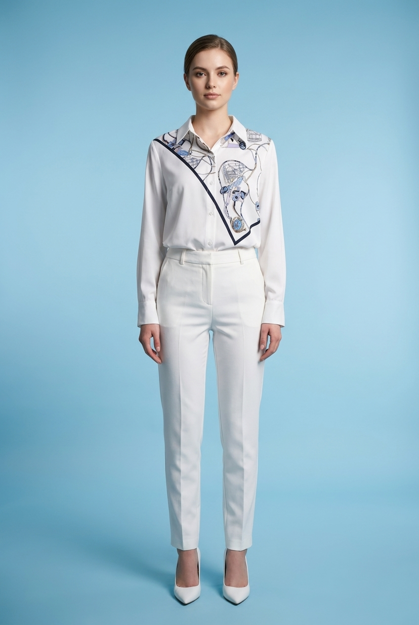 Asymmetrical Chain Print Blouse