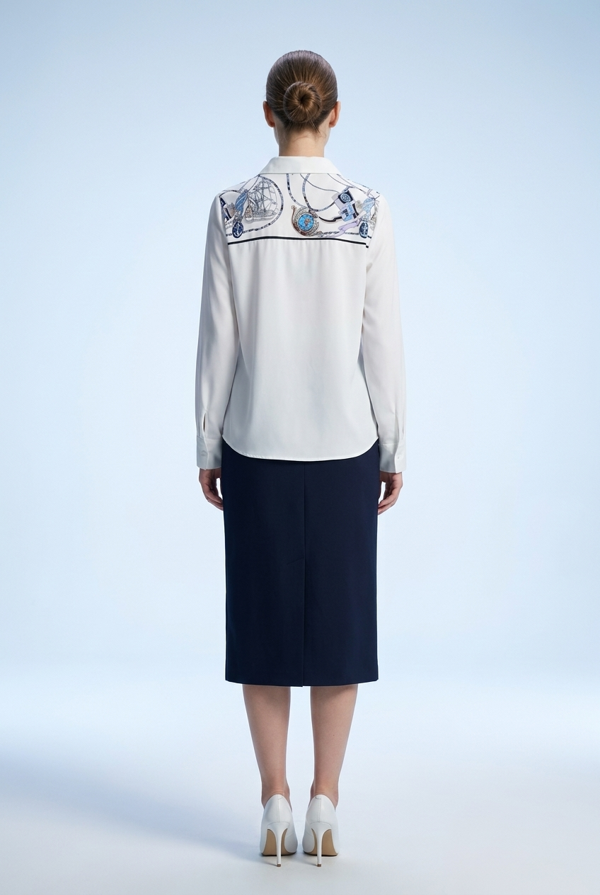 Asymmetrical Chain Print Blouse
