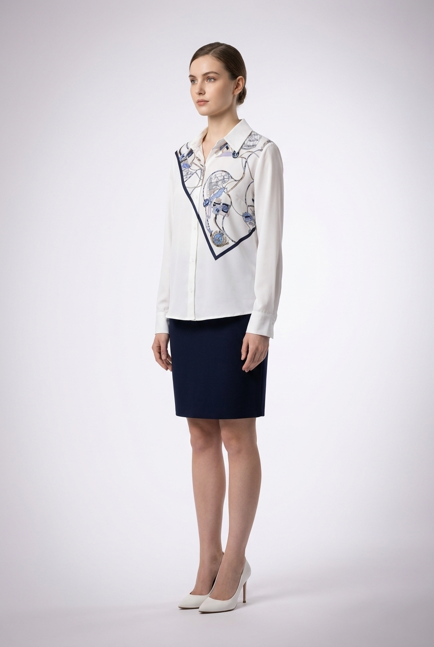 Asymmetrical Chain Print Blouse