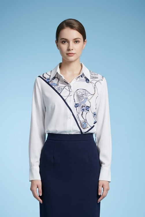 Asymmetrical Chain Print Blouse