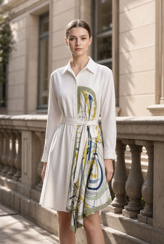 Scarf Print Shirt Dress