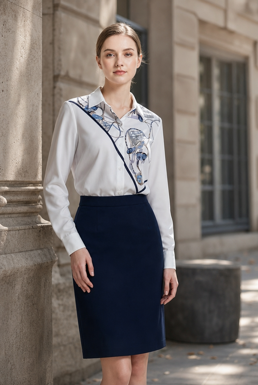 Asymmetrical Chain Print Blouse