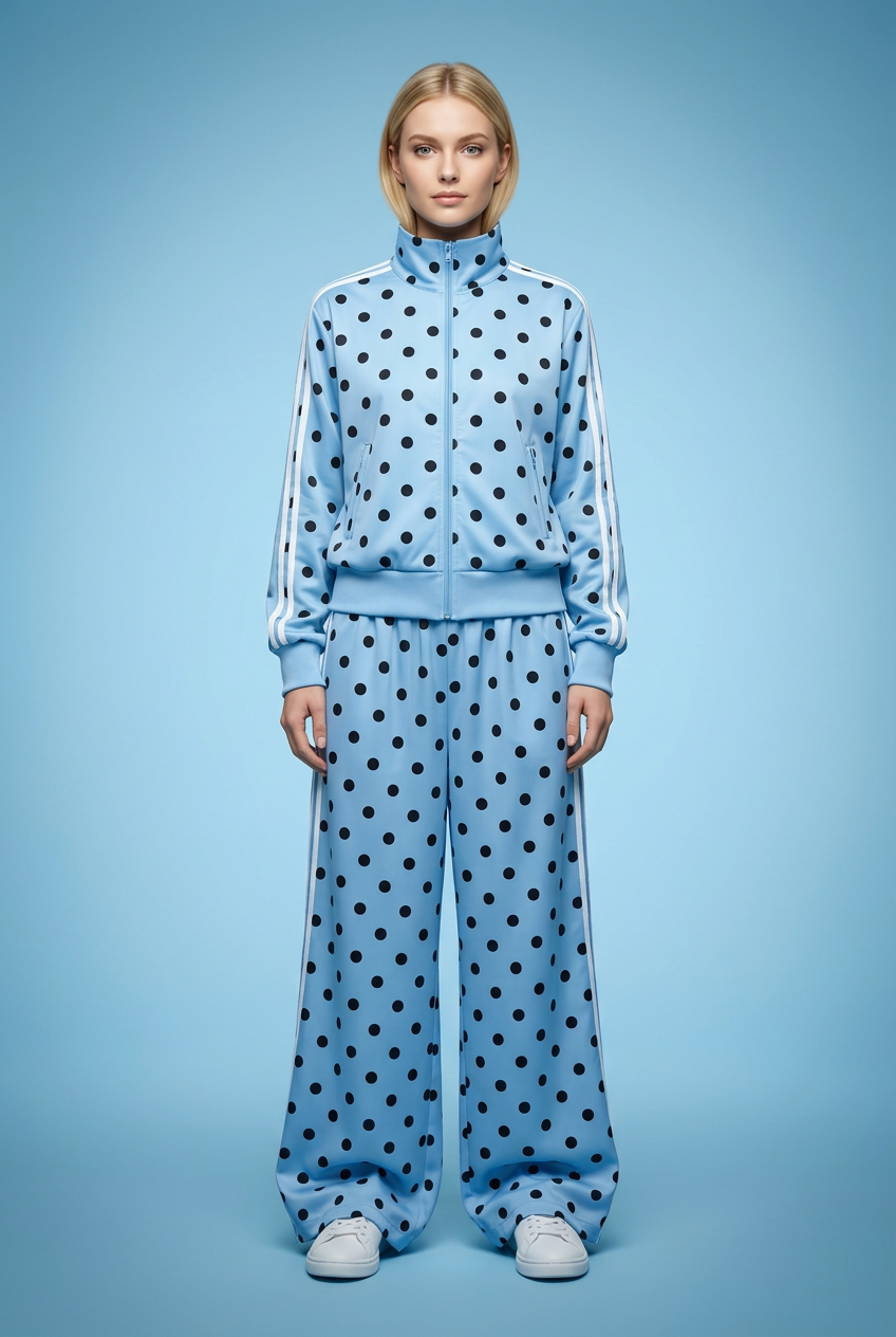 Polka Dot Wide-Leg Tracksuit Set