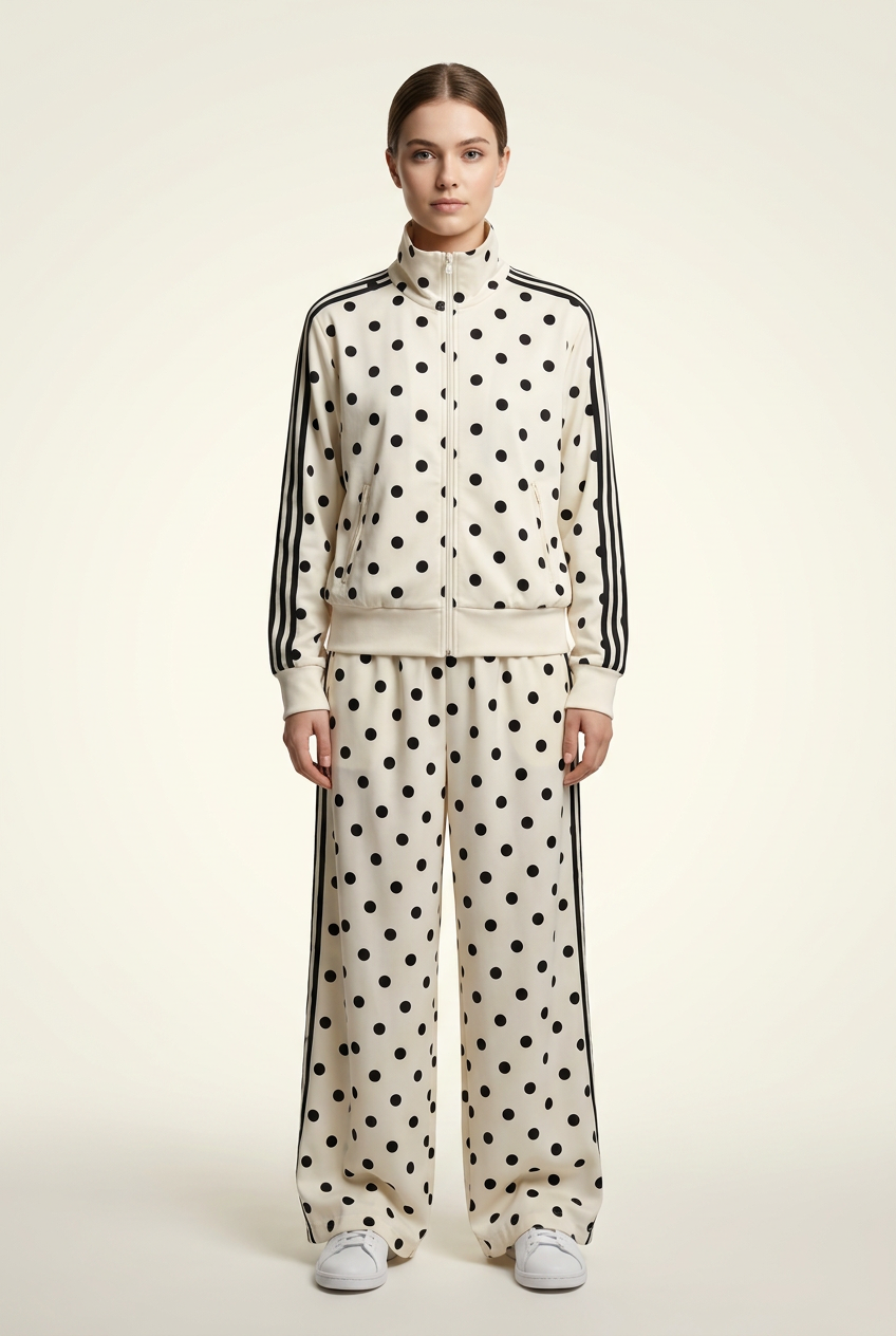 Polka Dot Wide-Leg Tracksuit Set