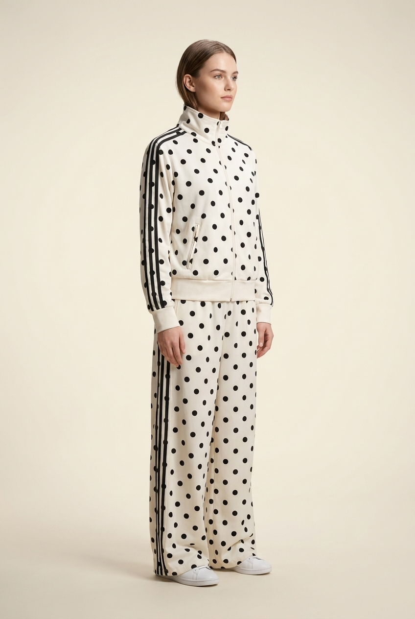 Polka Dot Wide-Leg Tracksuit Set