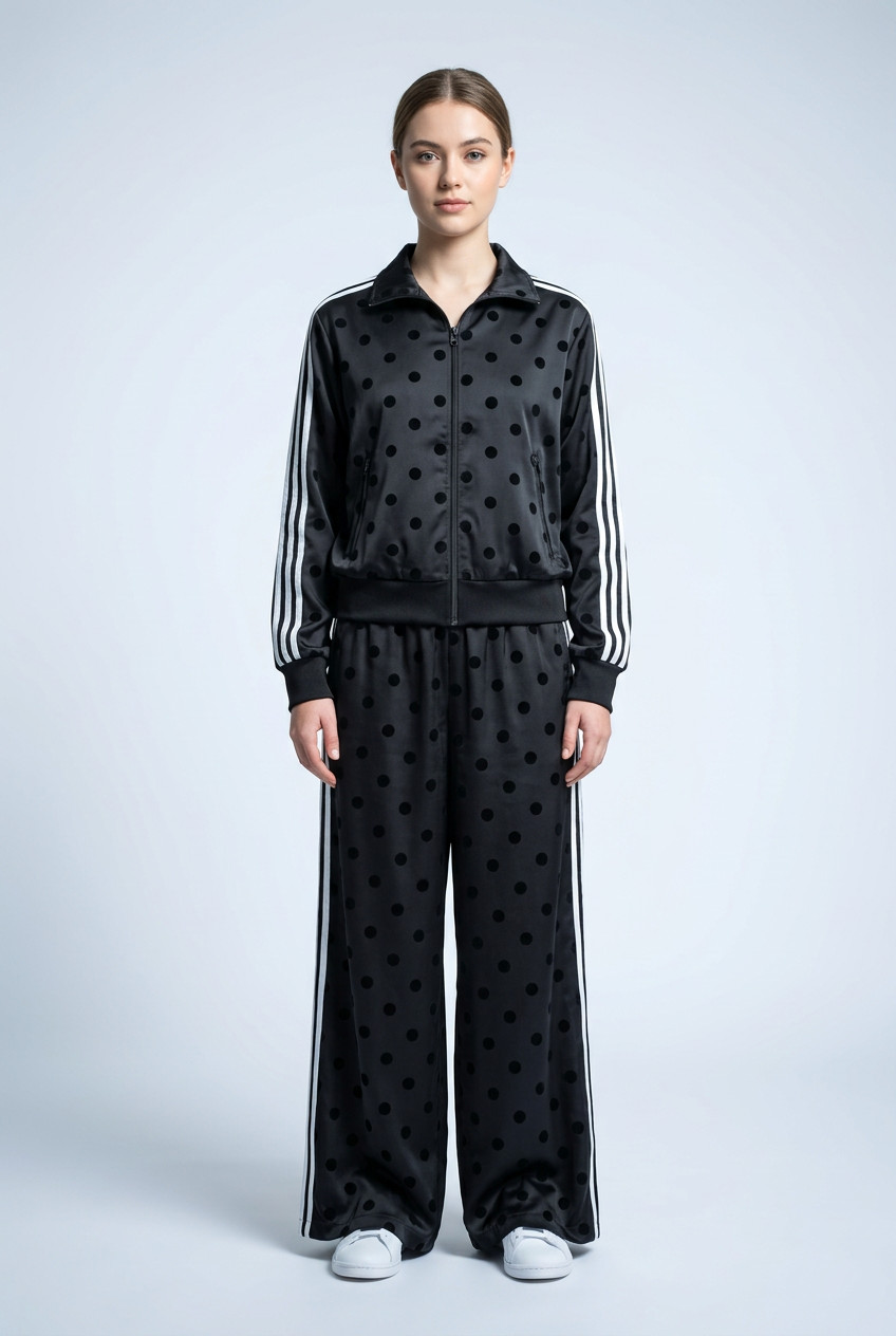 Polka Dot Wide-Leg Tracksuit Set