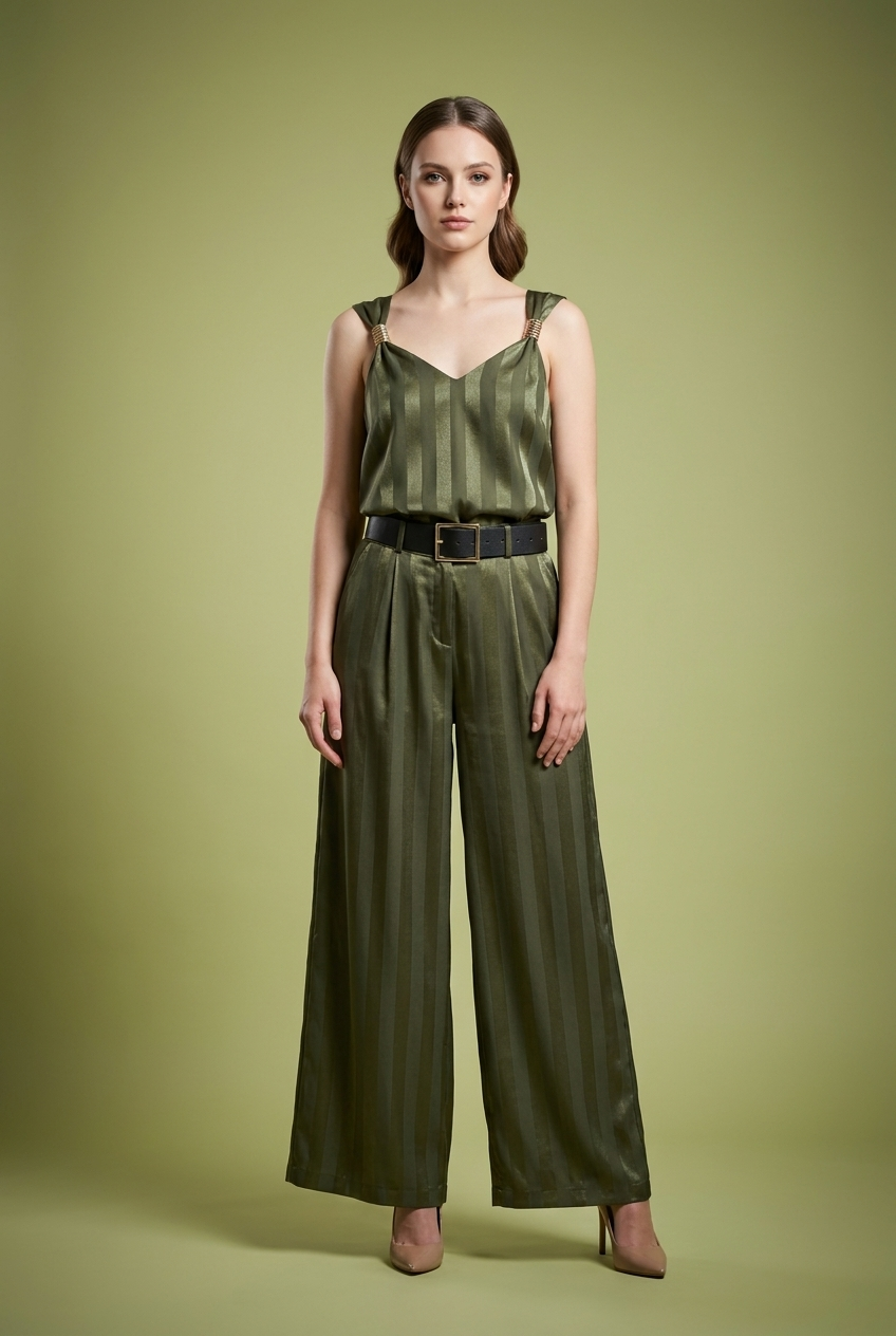 Tonal Stripe Satin Cami & Trouser Set