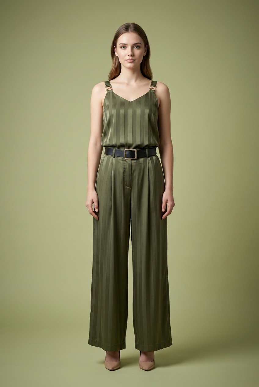 Tonal Stripe Satin Cami & Trouser Set
