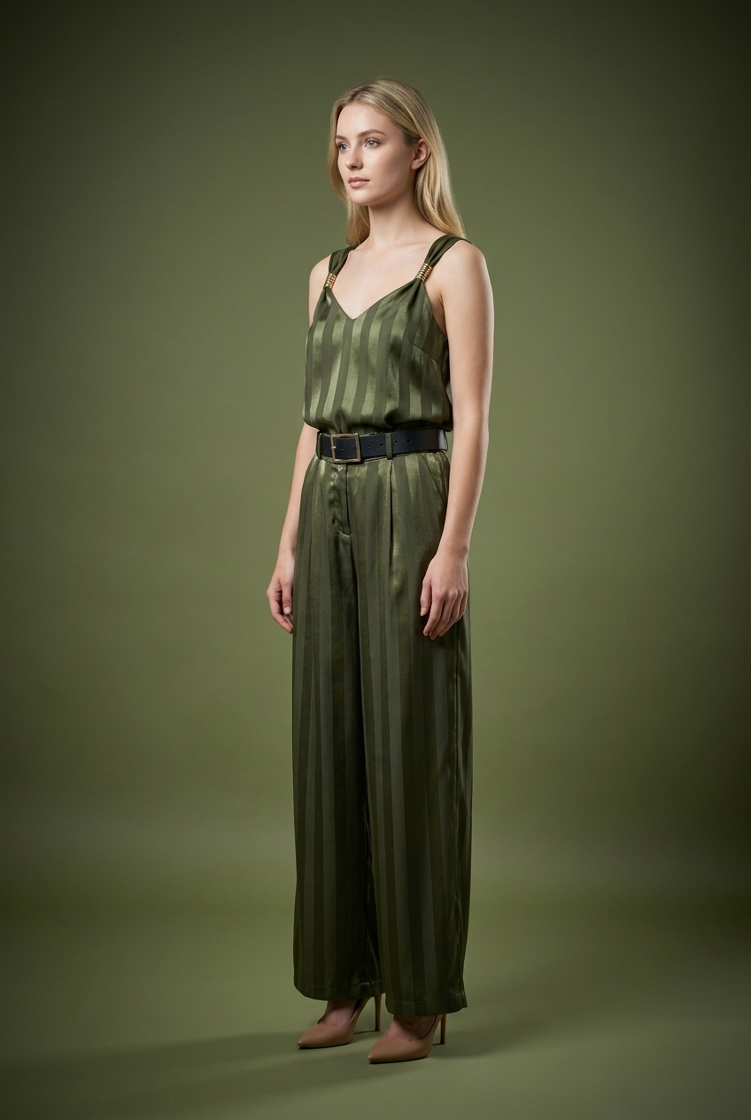 Tonal Stripe Satin Cami & Trouser Set