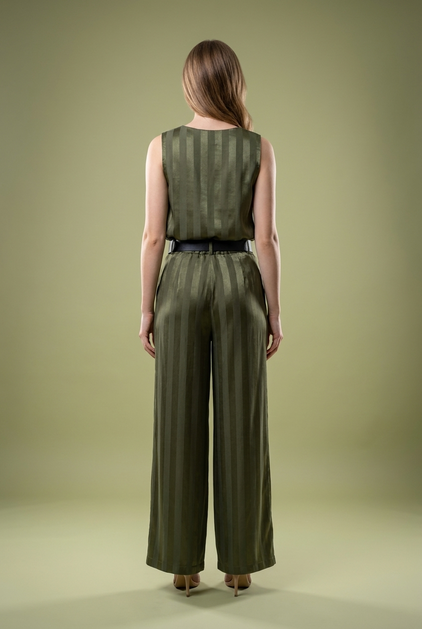 Tonal Stripe Satin Cami & Trouser Set