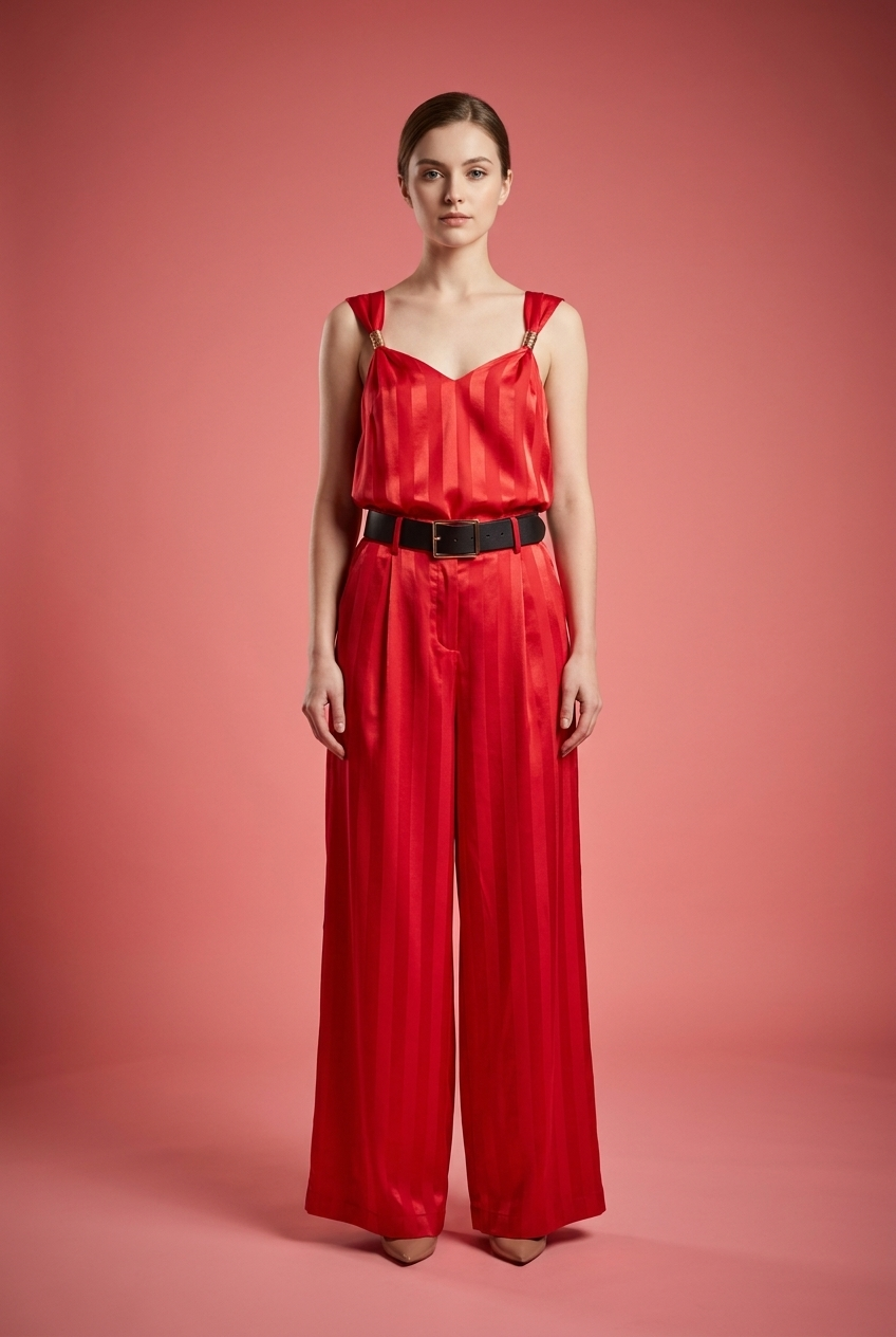 Tonal Stripe Satin Cami & Trouser Set